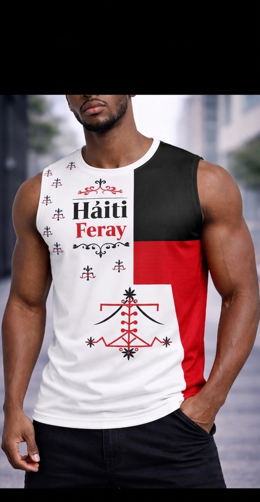 Débardeur Haïti Feray – Blanc, Noir & Rouge