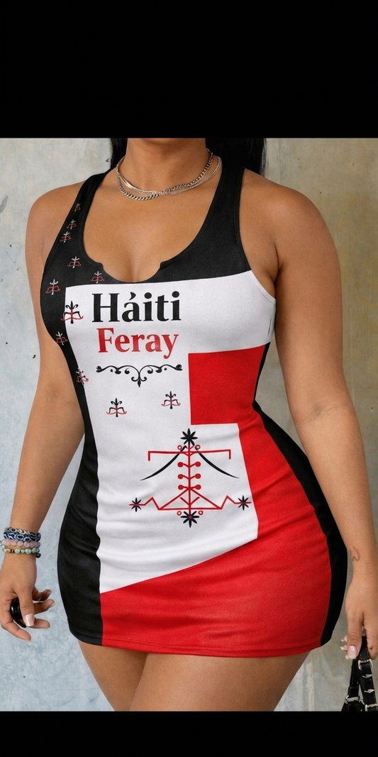 Robe Haïti Feray – Blanc, Noir & Rouge
