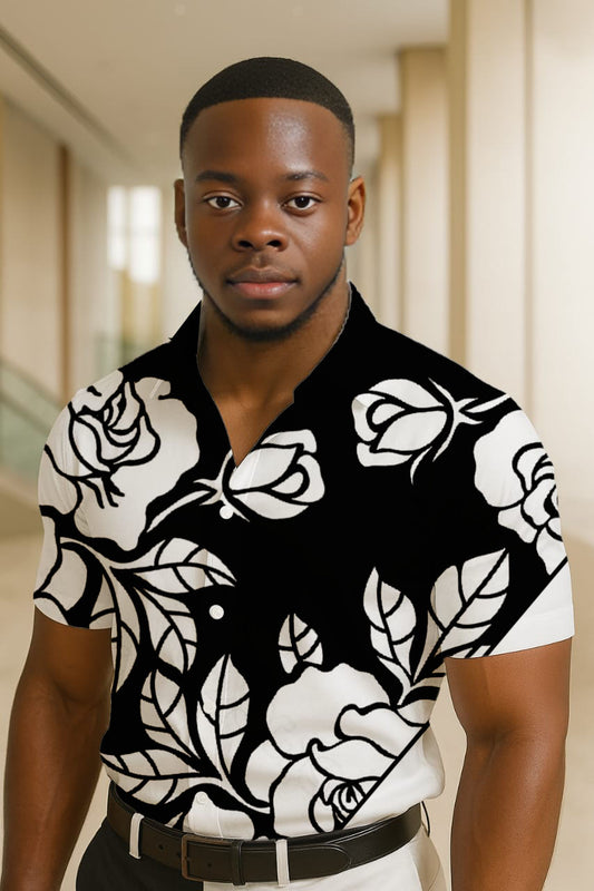 Chemise "Rose Graphique" noir & blanc