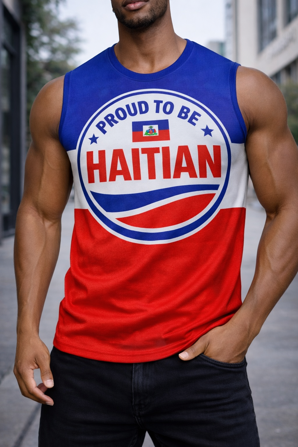 Débardeur Proud to be Haitian - Badge Circulaire Tricolore Classique