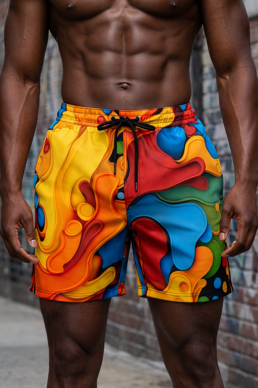 Short Liquid 3D – Multicolore Jaune, Rouge & Bleu