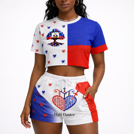 Ensemble Crop Top et Short Haiti Dantor Arbre de Vie et Cœur Tricolore pour Femme