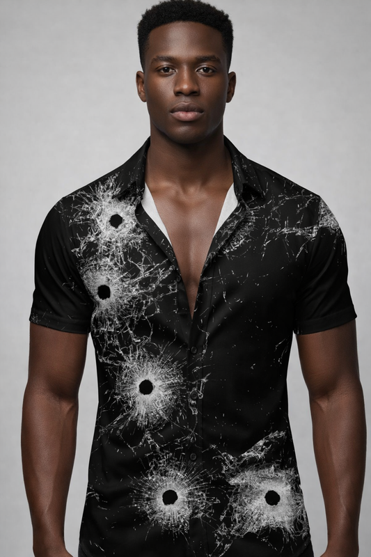 Chemise Noire – Imprimé Verre Brisé