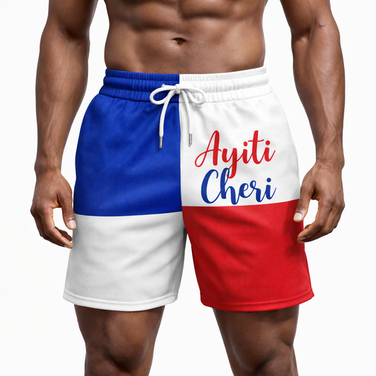 Short Ayiti Cheri - Design Tricolore Bleu Blanc Rouge