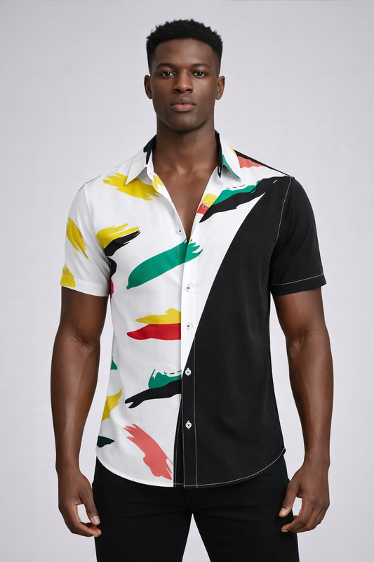 Chemise Bicolore Peinture Haïtienne