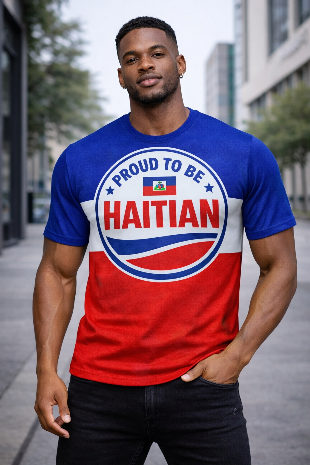 T-Shirt Premium Proud to be Haitian - Badge Circulaire Color Block