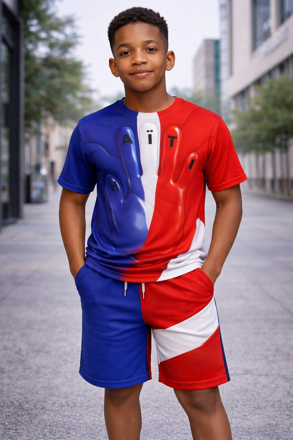 Ensemble Deux Pièces Haïti Effet Goutte 3D T-shirt et Short pour Enfants