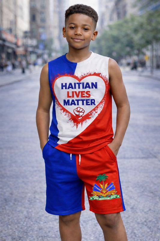 Ensemble Deux Pièces Haitian Lives Matter avec Armoiries Débardeur et Short pour Enfants