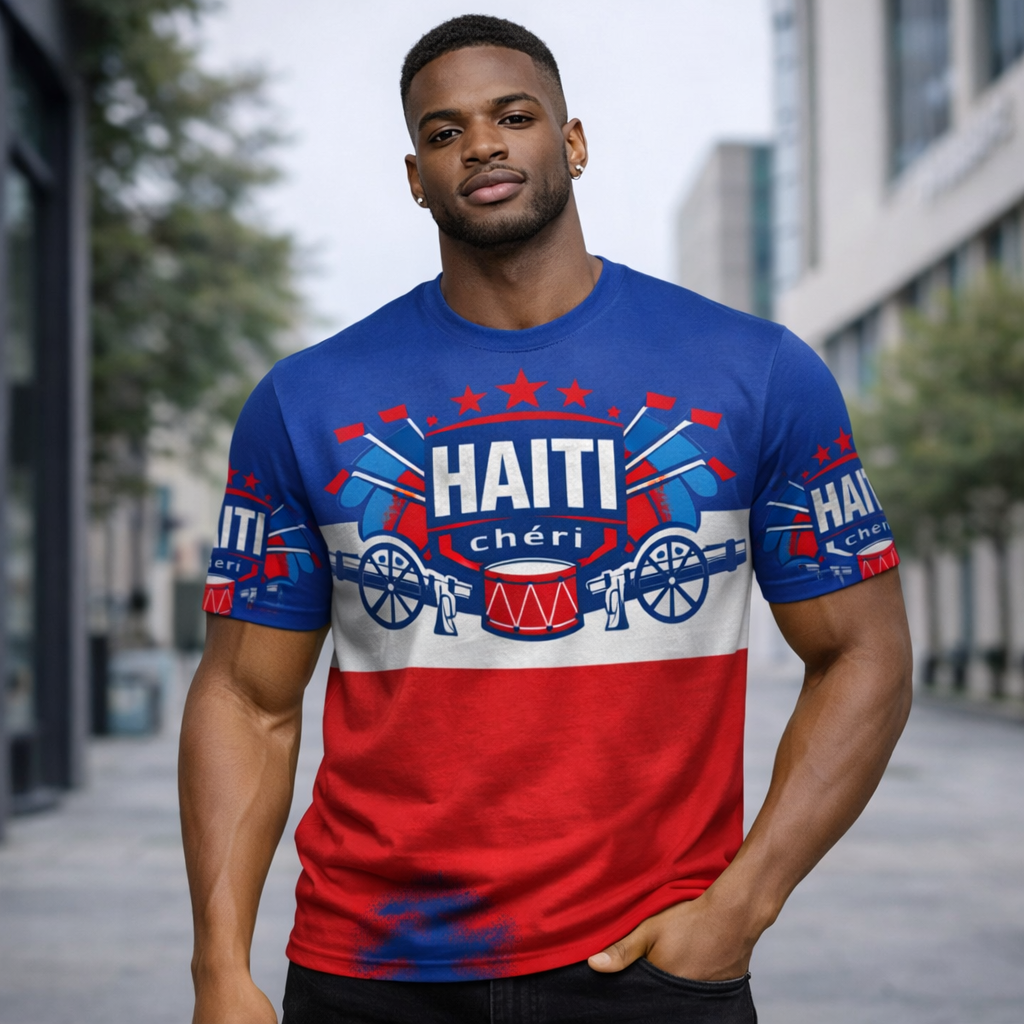T-Shirt Premium Haiti Chéri - Design Tricolore Symboles Nationaux