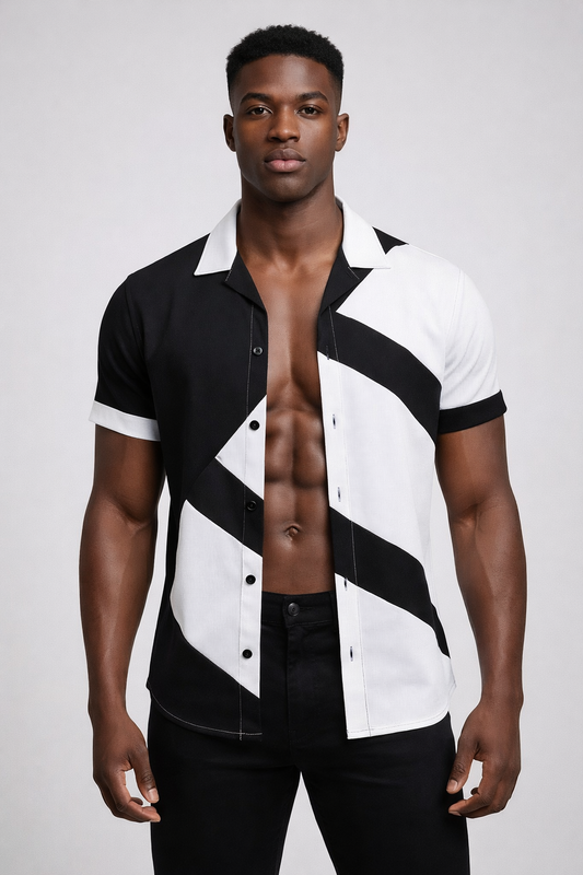 Chemise Diagonale Graphique Noir et Blanc