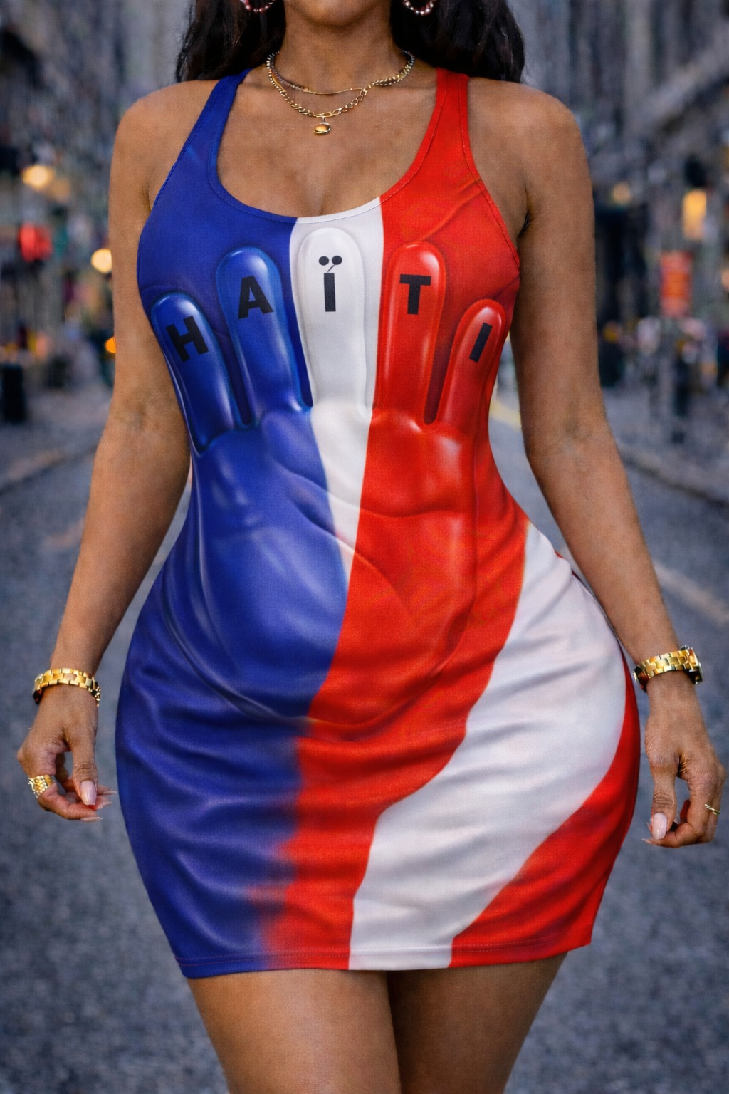 Robe Moulante Haïti Tricolore pour Femme