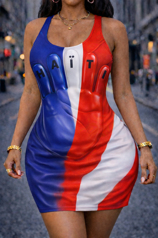 Robe Moulante Haïti Tricolore pour Femme