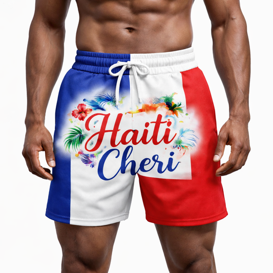 Short Haïti Cheri - Tricolore Tropical Bleu Blanc Rouge