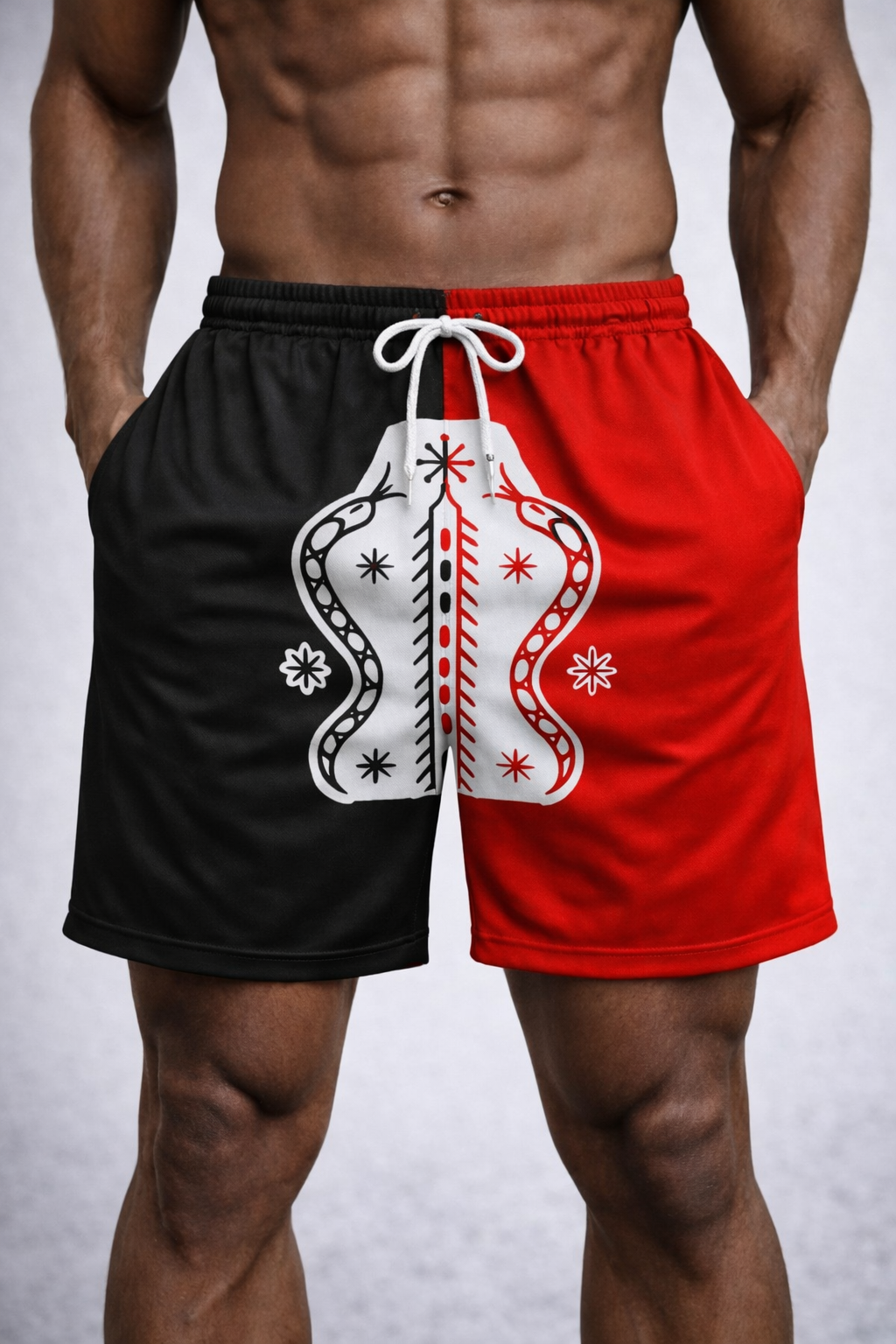 Short Vévé Damballah Serpents – Noir & Rouge