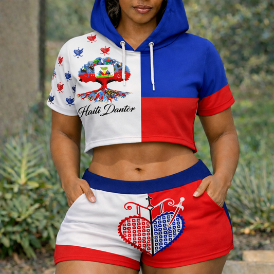 Ensemble Crop Top Hoodie et Short Haiti Dantor Arbre de Vie et Cœur pour Femme