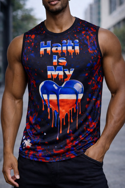 Débardeur Haiti is My Heart - Cœur Drapeau Effet Drip Art Noir