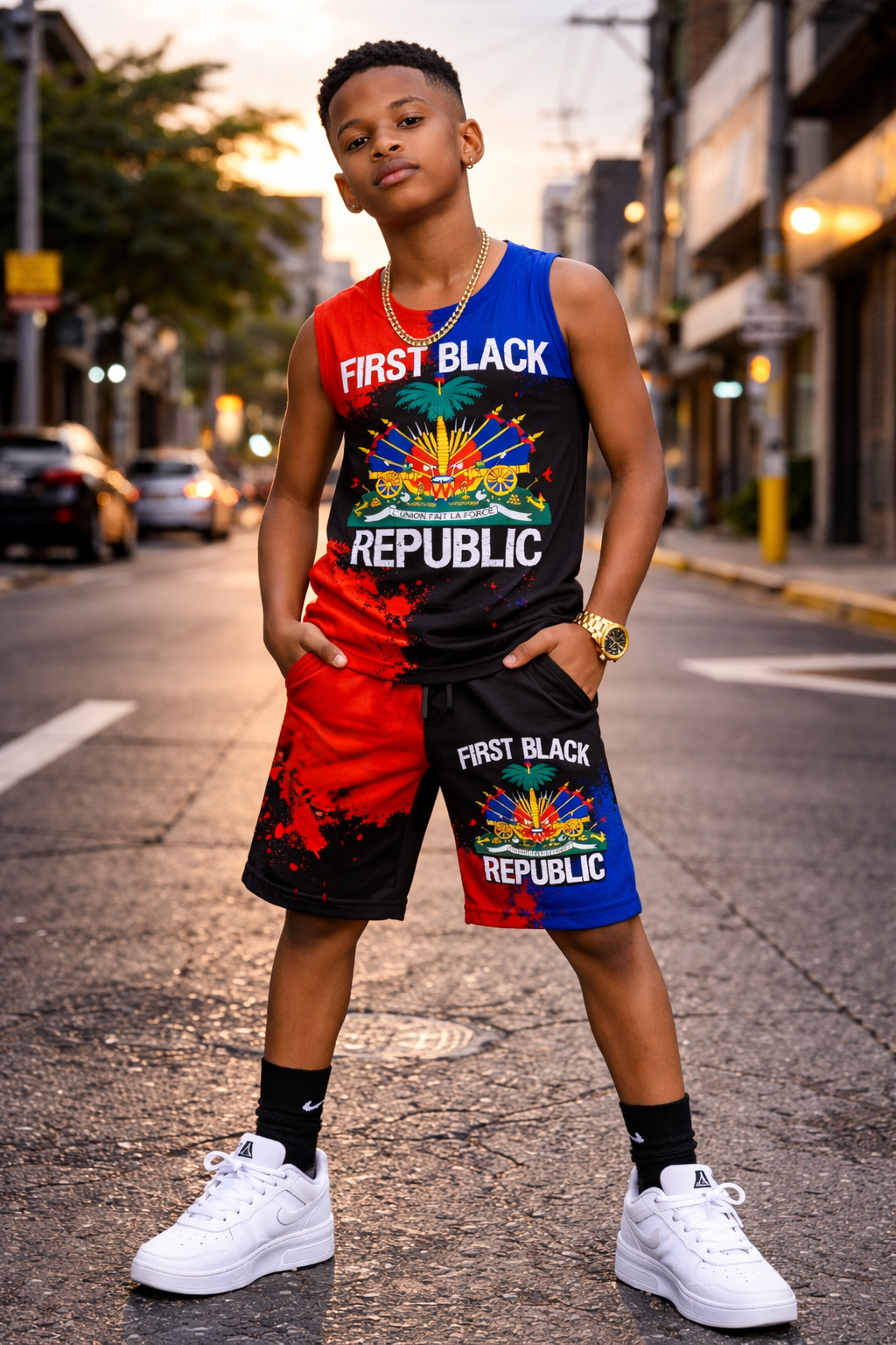 Ensemble Deux Pièces First Black Republic avec Armoiries Débardeur et Short pour Enfants