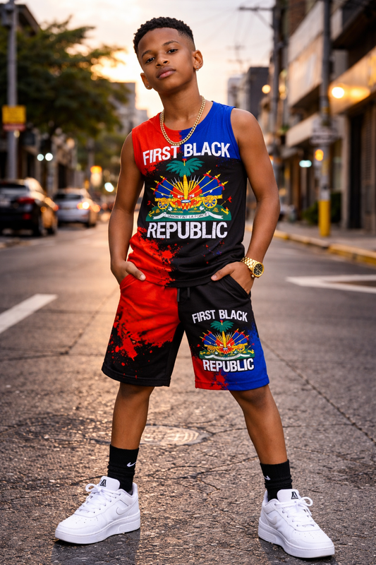 Ensemble Deux Pièces First Black Republic avec Armoiries Débardeur et Short pour Enfants