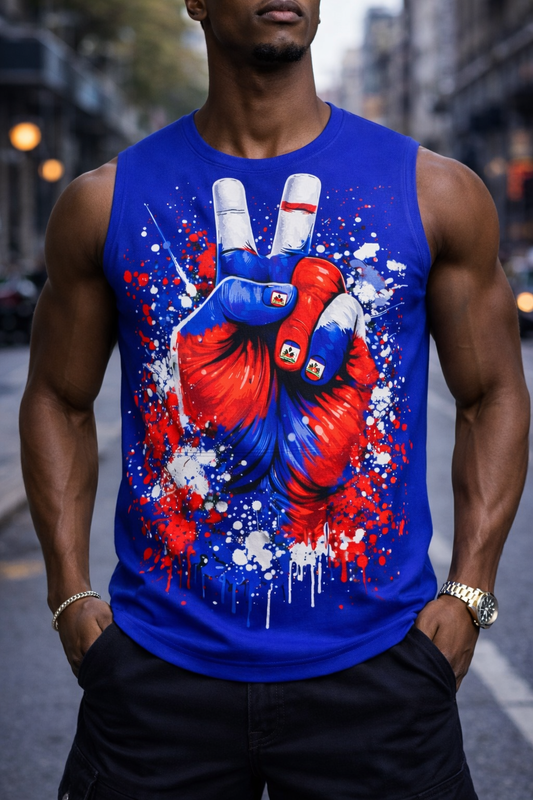 Débardeur Peace Victory Haiti - Signe V Gants Boxe Drapeau Éclaboussures