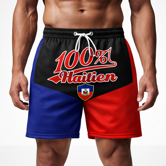 Short 100% Haïtien - Tricolore Noir Bleu Rouge