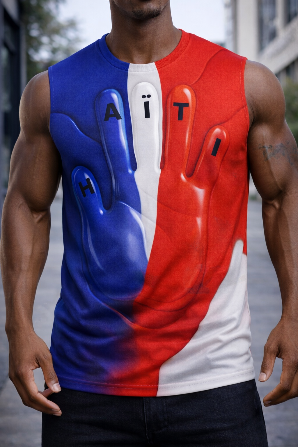 Débardeur Haiti 3D Liquide - Effet Peinture Fondue Tricolore Moderne