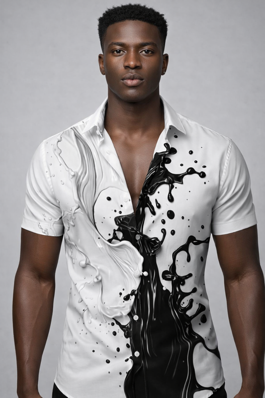 Chemise Blanche – Fusion Liquide Noir & Blanc Yin Yang