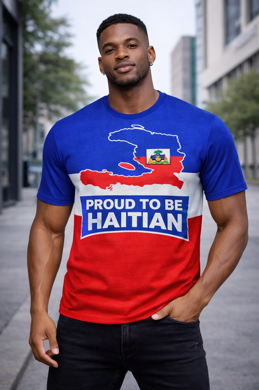 T-Shirt Premium Proud to be Haitian - Carte d'Haïti avec Drapeau