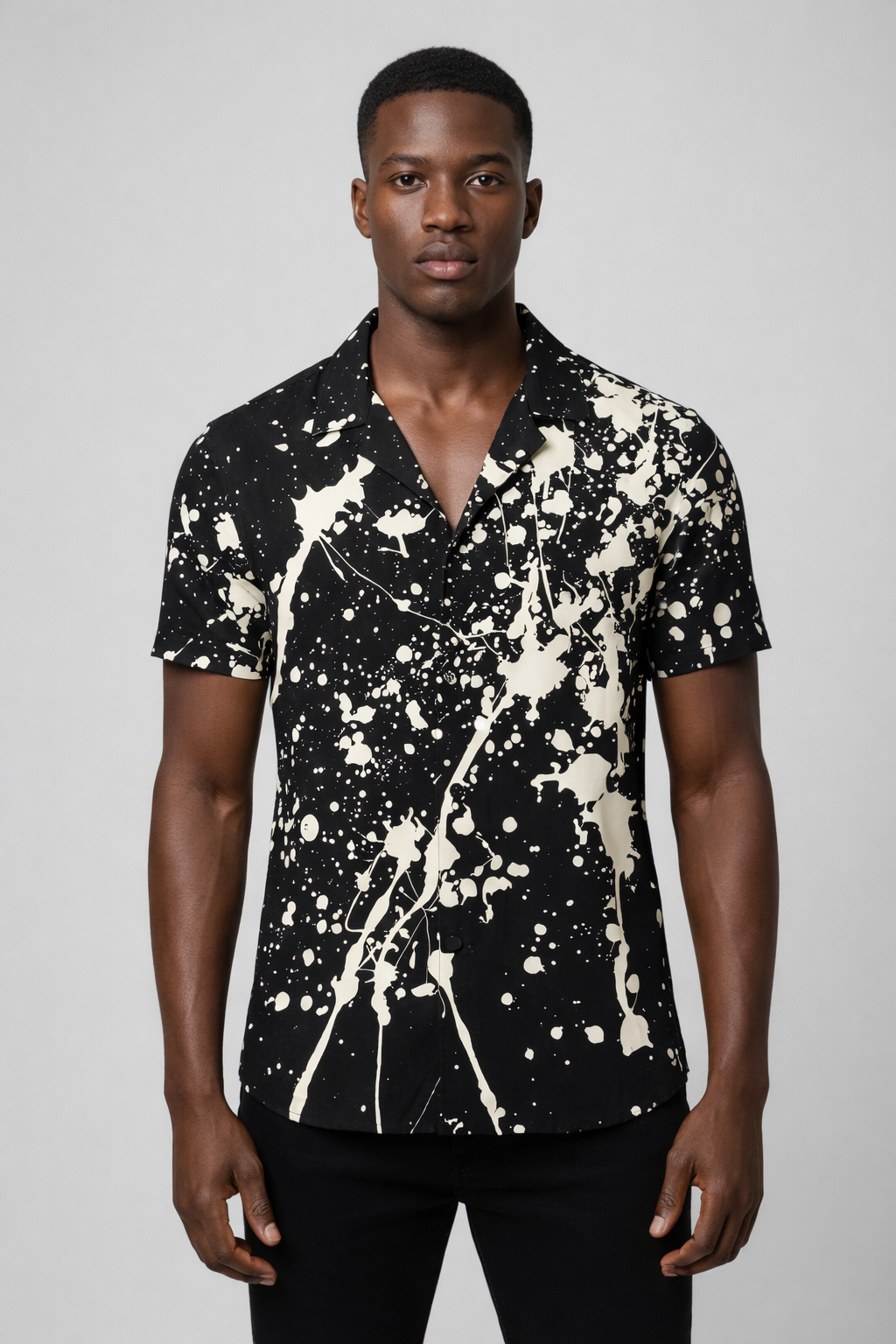 Chemise Noire – Imprimé Éclaboussures Crème Galaxy