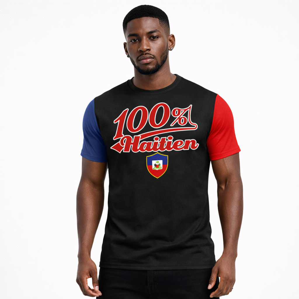 T-Shirt Premium 100% Haïtien - Style Sportif Manches Color Block