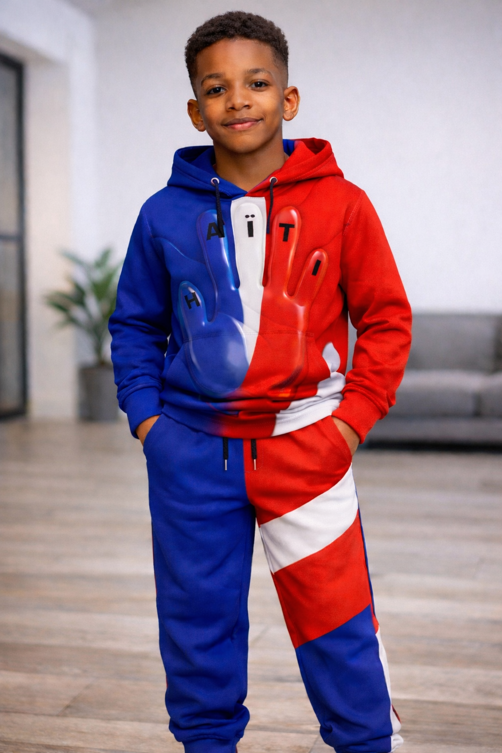 Ensemble Deux Pièces Haïti Tricolore Hoodie et Jogging pour Enfants