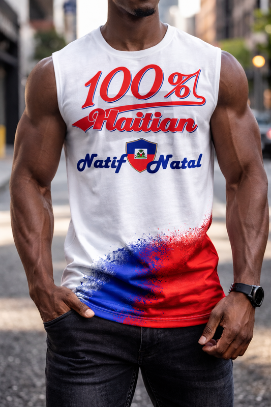 Débardeur 100% Haitian Natif Natal - Éclaboussures Peinture Drapeau