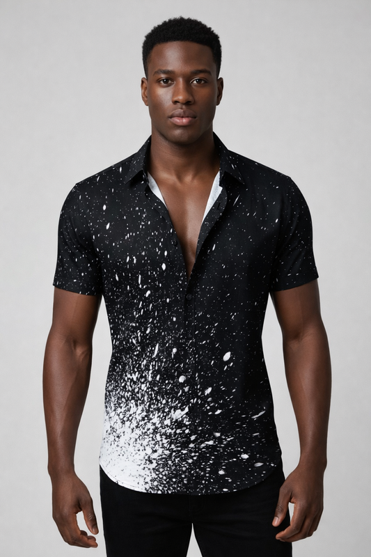 Chemise Galaxy – Imprimé Éclaboussures Blanc sur Noir