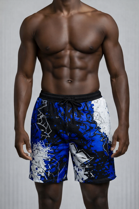 Short Graffiti Bleu – Bleu Royal, Noir & Blanc