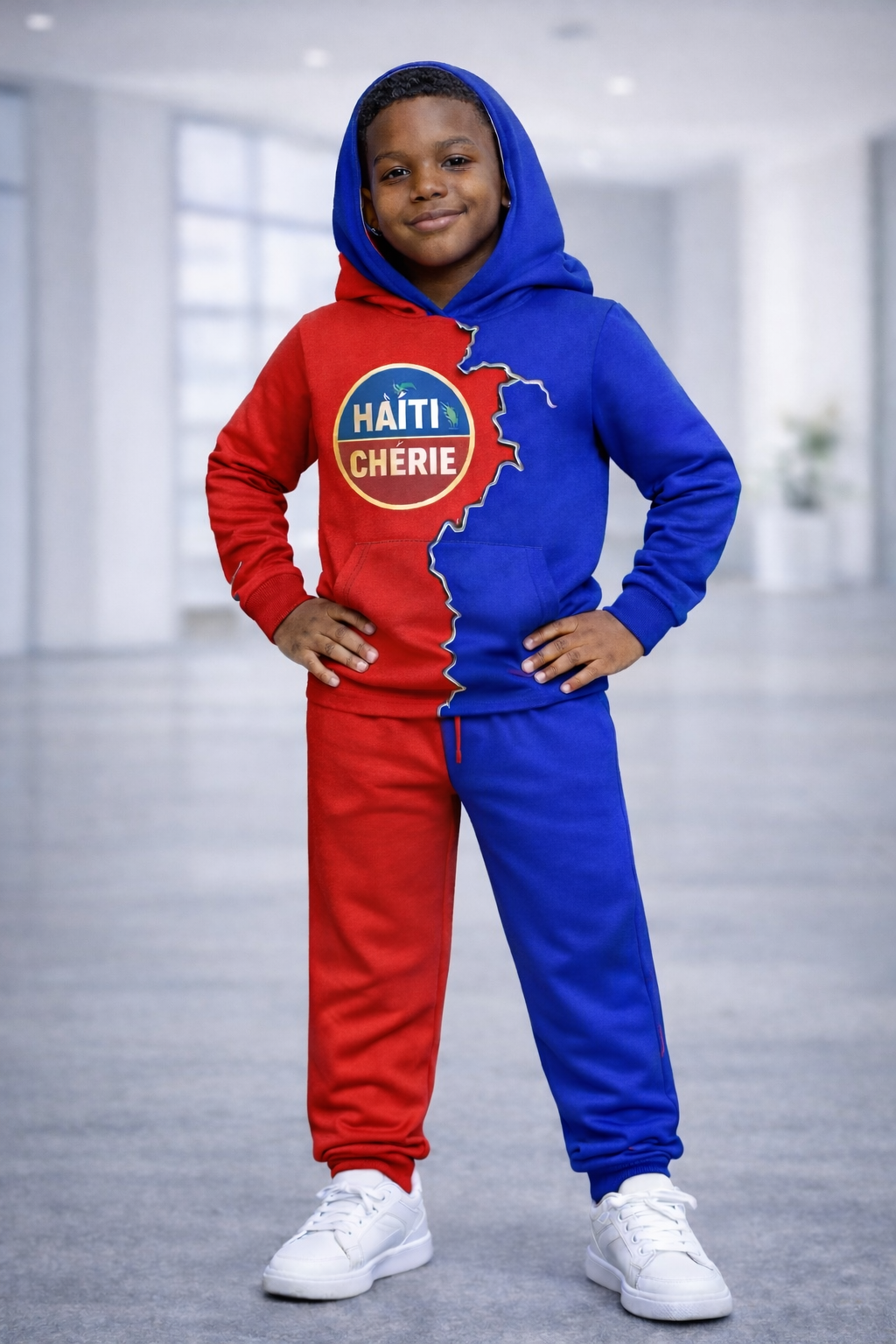 Ensemble Deux Pièces Haïti Chérie avec Carte Hoodie et Jogging pour Enfants