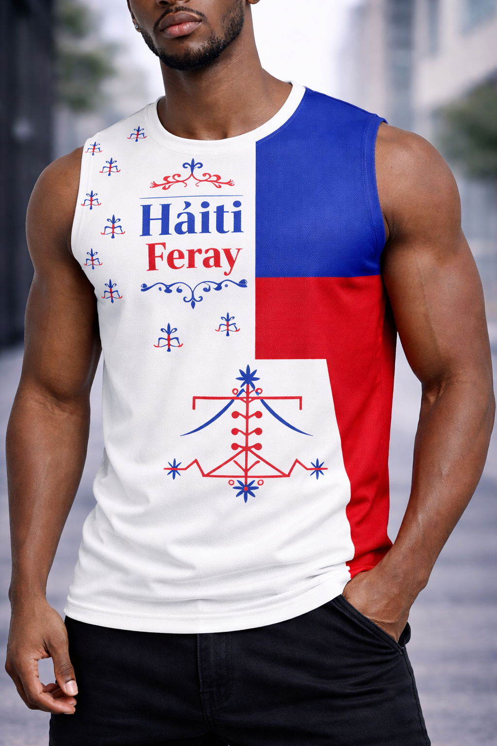 Débardeur Haïti Feray - Vèvès Sacrés Vaudou Tricolore Élégant