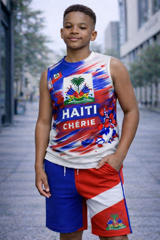 Ensemble Deux Pièces Haïti Chérie avec Armoiries Débardeur et Short pour Enfants