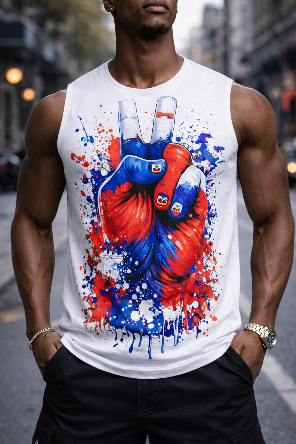 Débardeur Peace Haiti Victoire - Signe V Drapeau Éclaboussures Artistiques