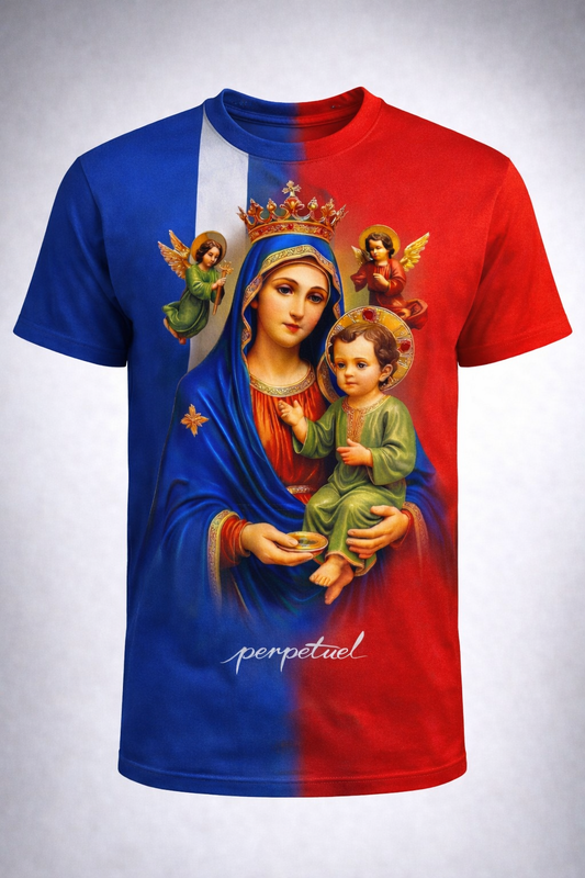 T-Shirt Perpétuel - Vierge Marie Anges Bicolore Bleu Rouge