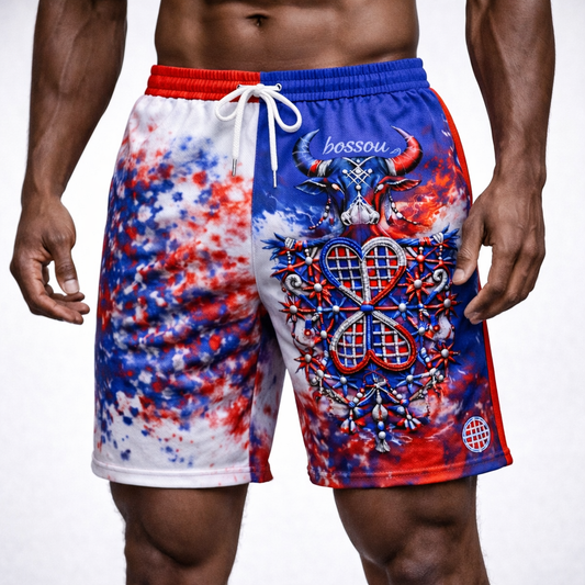Short Vaudou bossou - Symboles Sacrés Bleu Blanc Rouge