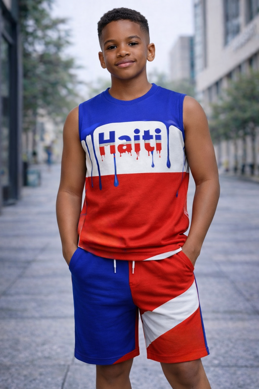 Ensemble Deux Pièces Haïti Effet Goutte Débardeur et Short pour Enfants