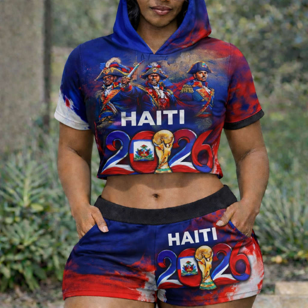 Ensemble Crop Top Hoodie et Short Haiti 2026 World Cup Héros Historiques pour Femme