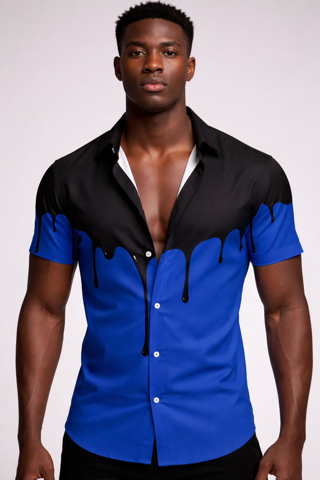 Chemise Effet Dégoulinant Noir et Bleu Royal