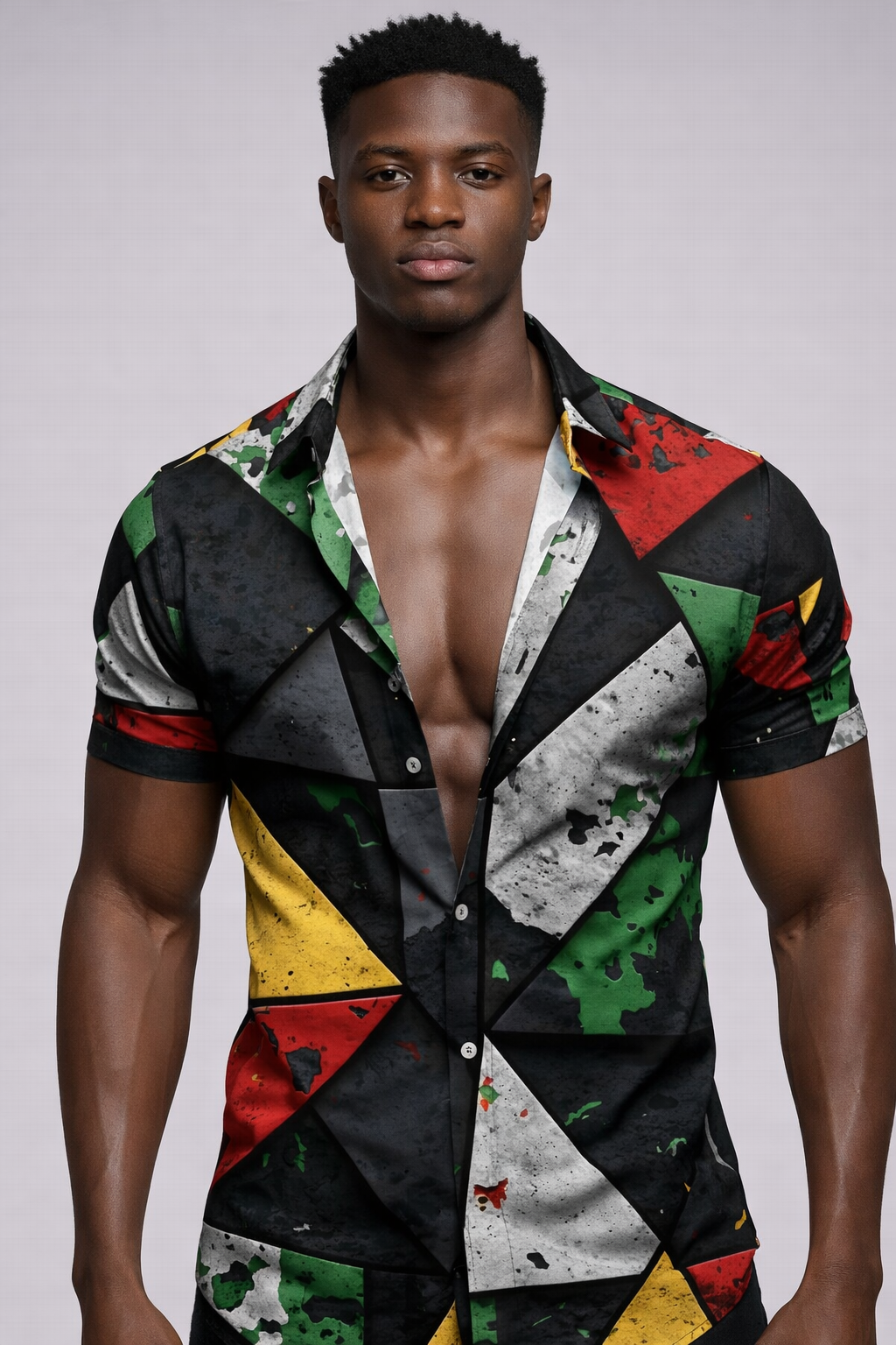 Chemise Patchwork Géométrique Multicolore