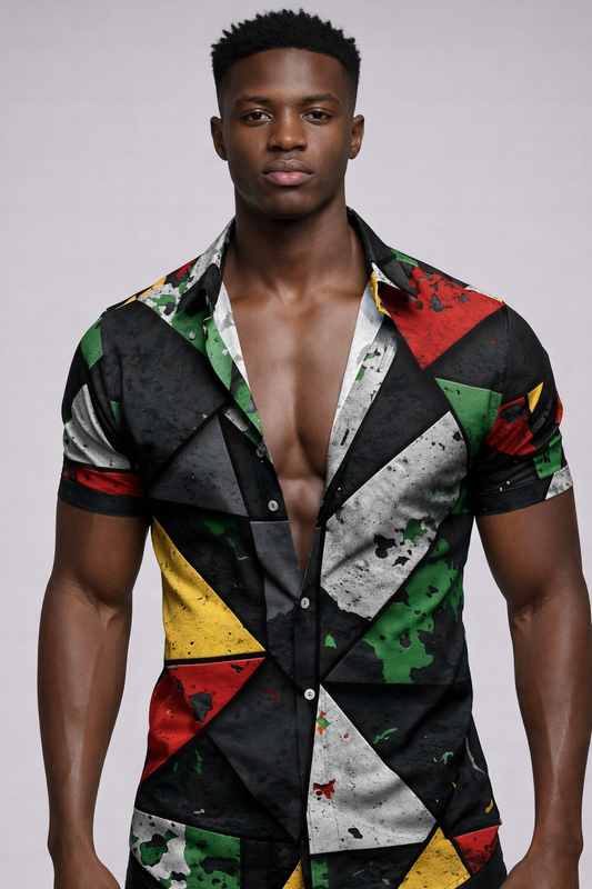 Chemise Patchwork Géométrique Multicolore