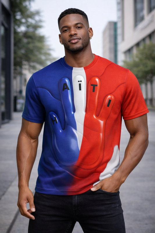 T-Shirt HAITI 3D - Édition Design Liquide Tricolore