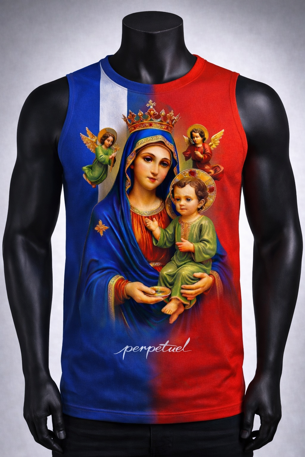 Débardeur Perpétuel - Vierge Marie Anges Tricolore Bleu Rouge