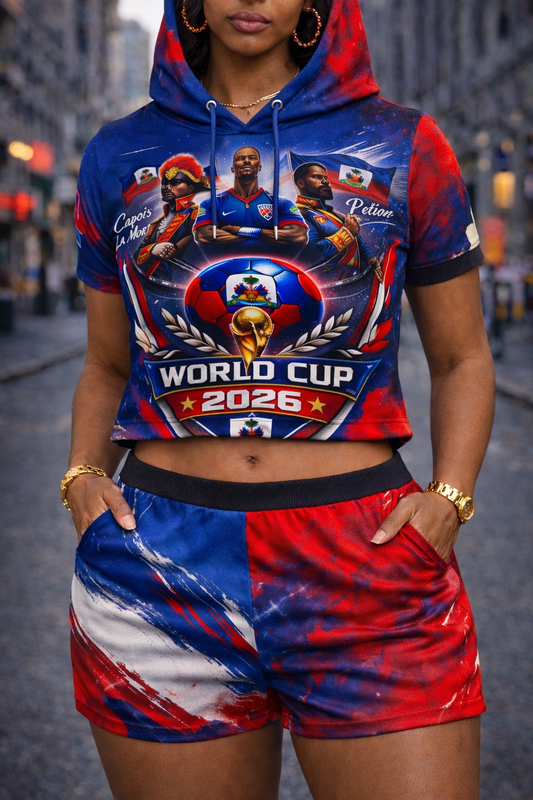 Ensemble Crop Top Hoodie et Short World Cup 2026 Haïti pour Femme