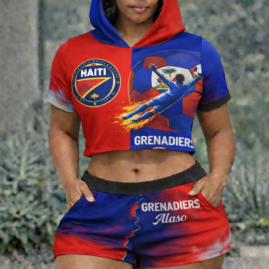 Ensemble Crop Top Hoodie et Short Grenadiers Alaso Haïti pour Femme
