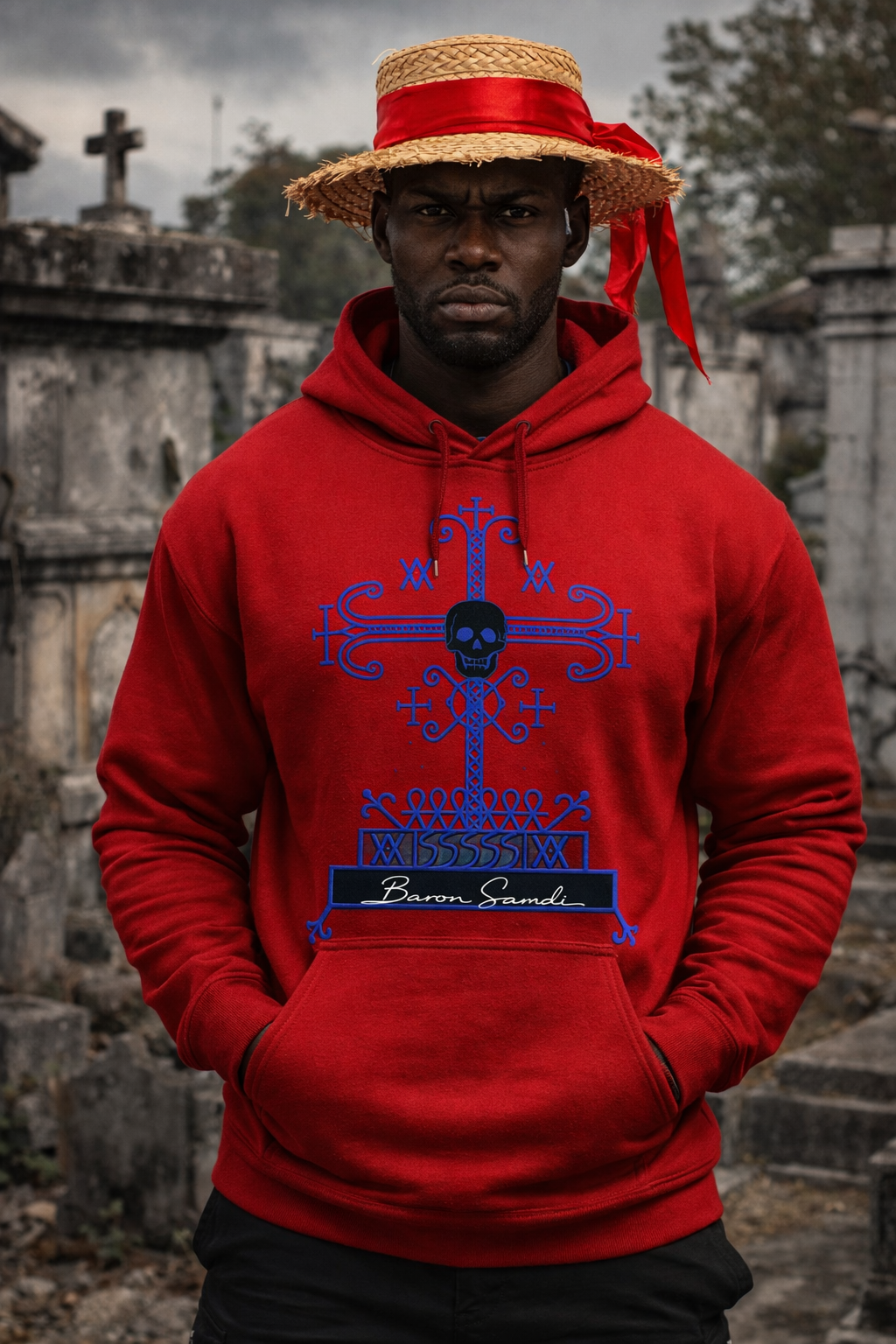 Hoodie Baron Samdi - Rouge avec Chapeau de Paille