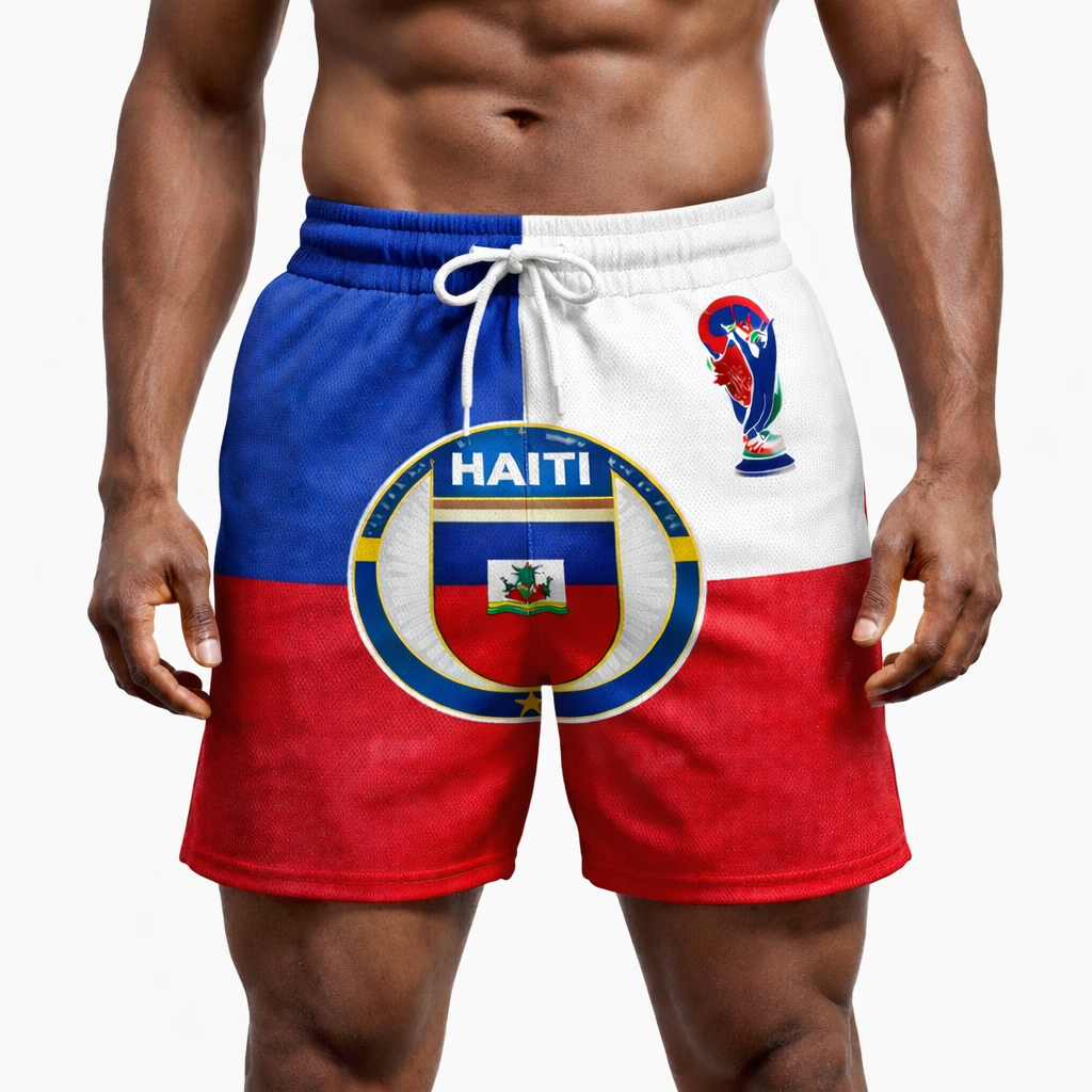 Short Haiti Badge Officiel - Drapeau Tricolore Bleu Blanc Rouge